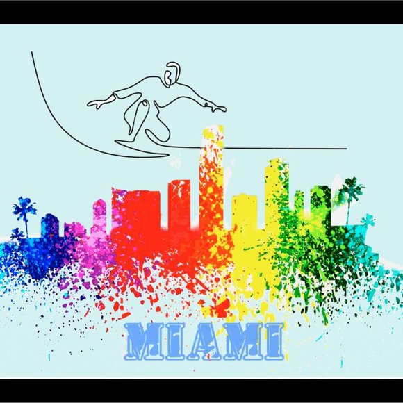 Miami Skline Watercolor art poster 20 x 24